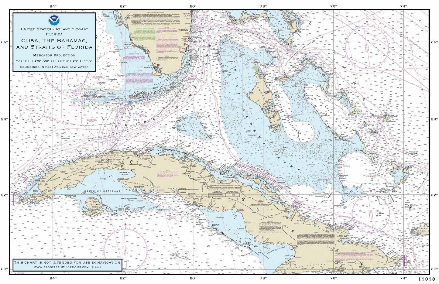 Nautical Placemat: Cuba, Bahamas, and Straits of Fl.