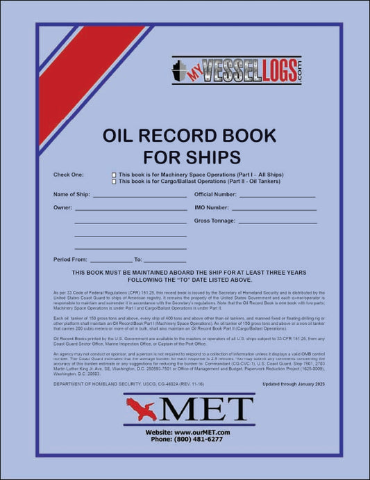 MET Oil Record Book for Ships