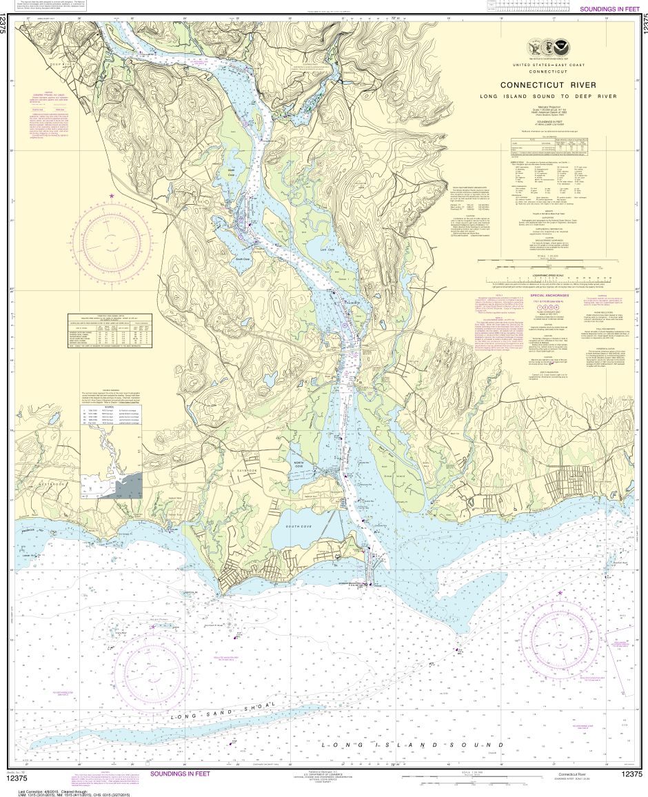 NOAA Print-on-Demand Charts US Waters-Connecticut River Long lsland Sound to Deep River-12375