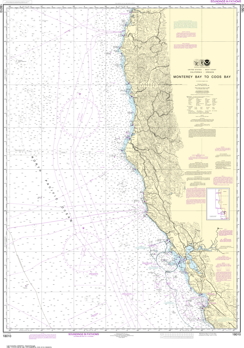 NOAA Print-on-Demand Charts US Waters-Monterey Bay to Coos Bay-18010