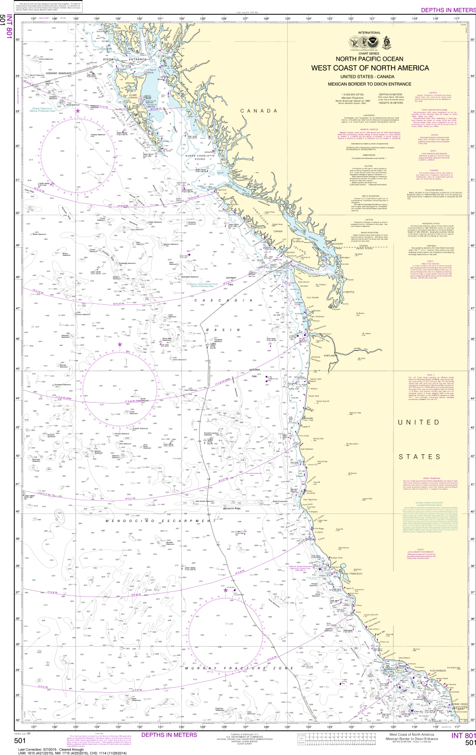 NOAA Print-on-Demand Charts US Waters-North Pacific Ocean West Coast Of North America Mexican Border To Dixon Entrance-501