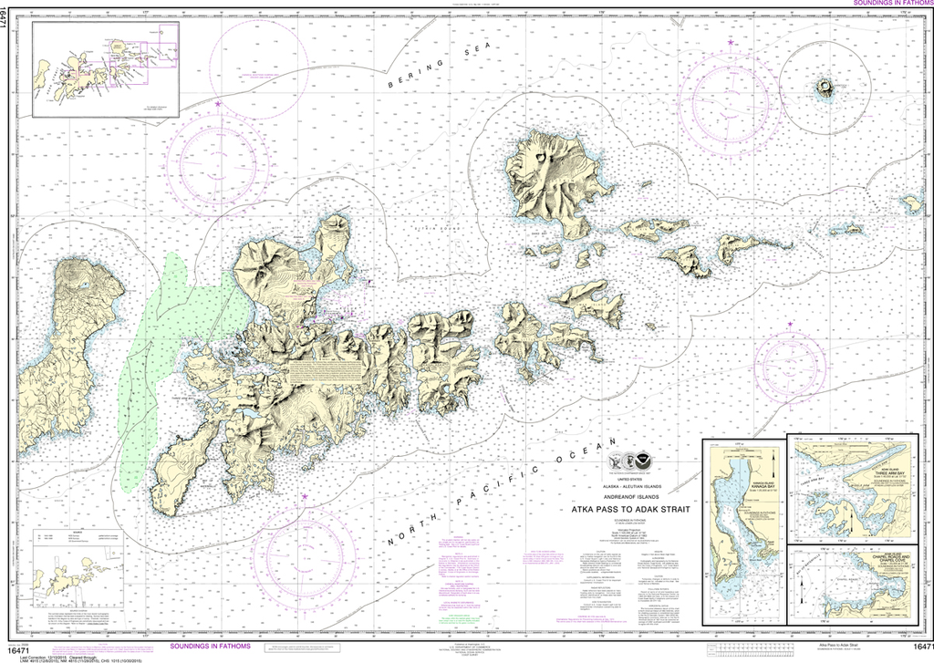 NOAA Chart 16471: Atka Pass to Adak Strait, Three Arm Bay, Adak Island, Kanaga Bay, Kanaga Island, Chapel Roads and Chapel Cove, Adak Island