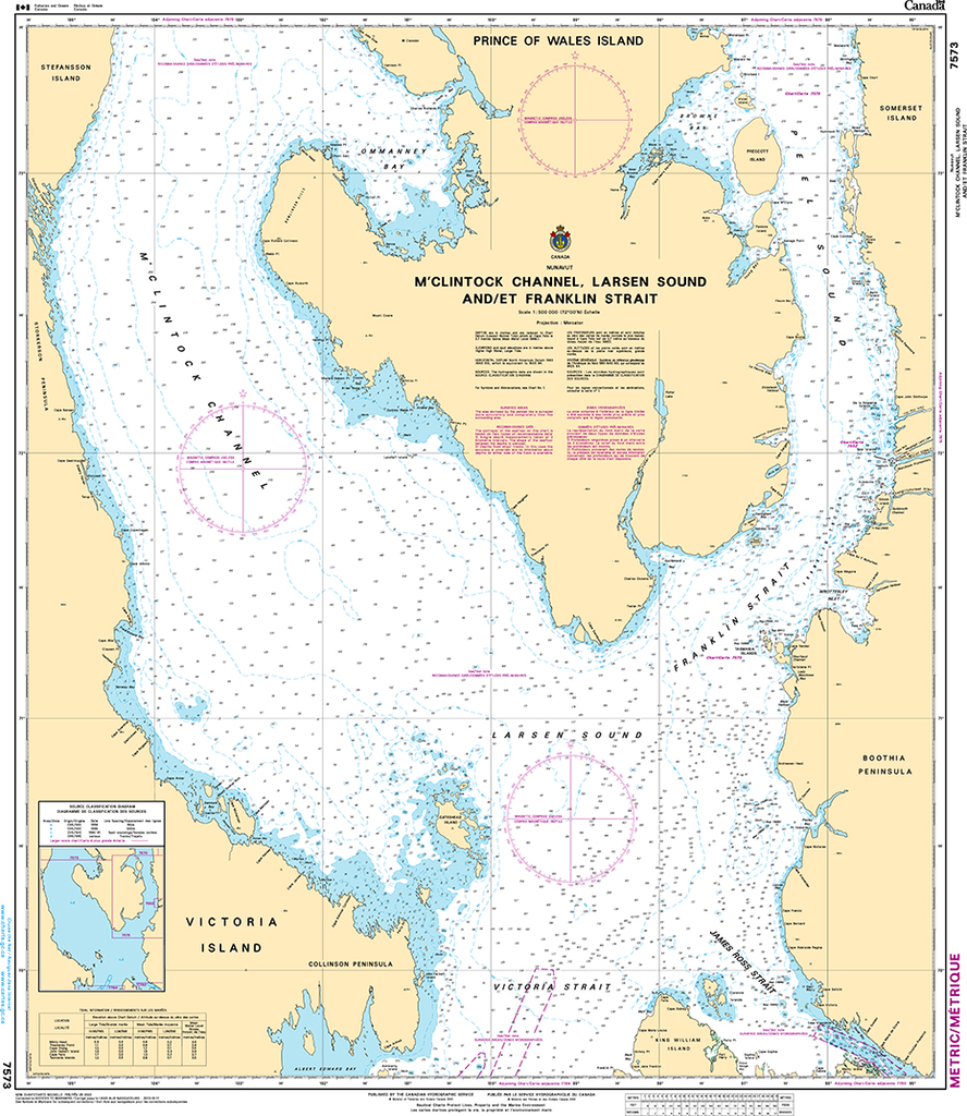 CHS Print-on-Demand Charts Canadian Waters-7573: MClintock Channel, Larsen Sound and/et Franklin Strait, CHS POD Chart-CHS7573