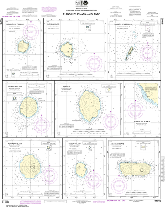 NOAA Chart 81086: Plans in the Mariana Islands - Faraloon de Pajaros, Sarigan Island, Farallon de Medinilla, Ascuncion Island, Agrihan, Agrihan Anchorge, Alamagan Island, Guguan, Anatahan