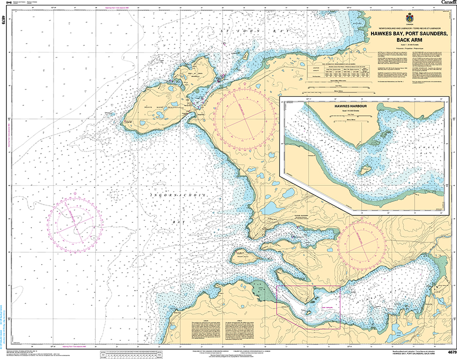 CHS Print-on-Demand Charts Canadian Waters-4679: Hawkes Bay, Port Saunders, Back Arm, CHS POD Chart-CHS4679