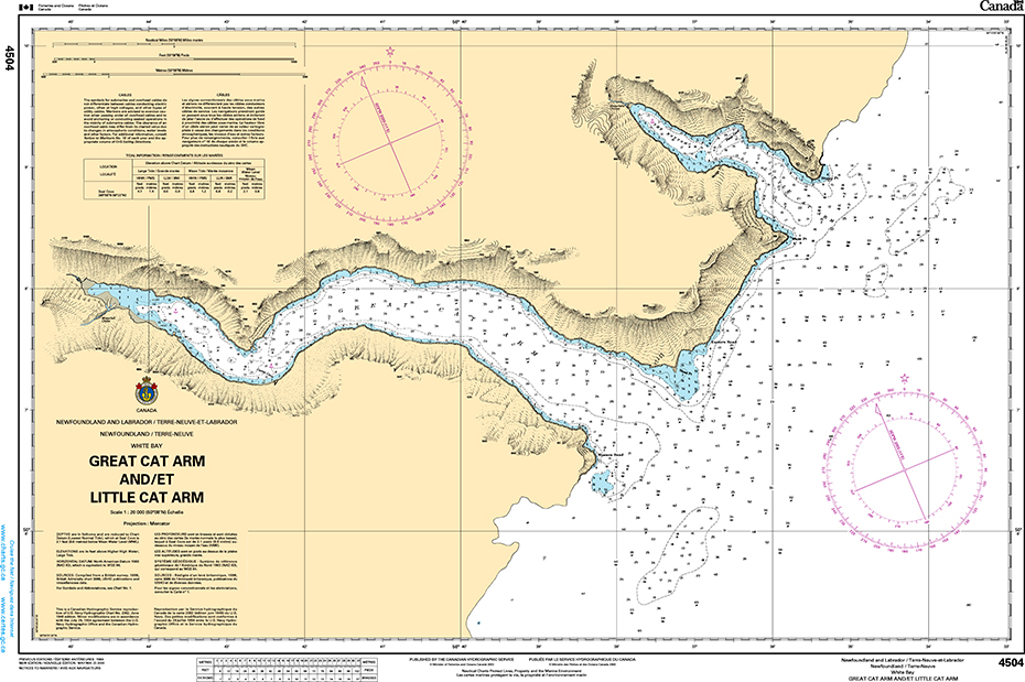 CHS Print-on-Demand Charts Canadian Waters-4504: Great Cat Arms and/et Little Cat Arm, CHS POD Chart-CHS4504