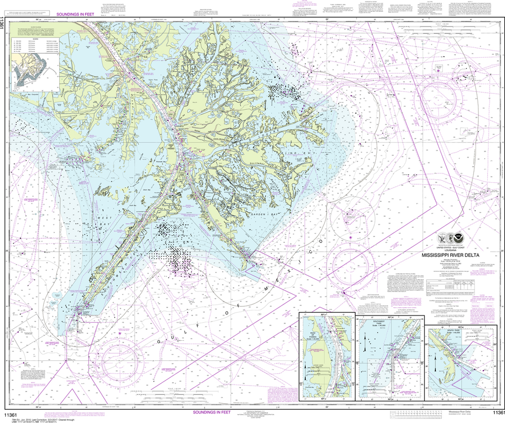 NOAA Chart 11361: Mississippi River Delta, Southwest Pass, South Pass, Head of Passes