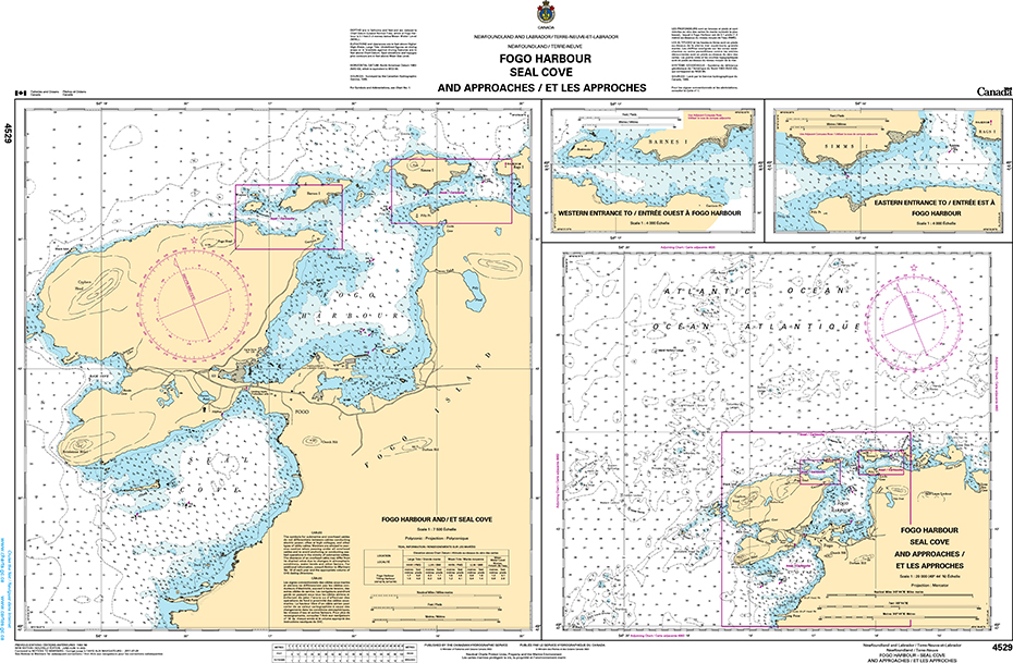 CHS Print-on-Demand Charts Canadian Waters-4529: Fogo Harbour Seal Cove and Approaches/et les approches, CHS POD Chart-CHS4529
