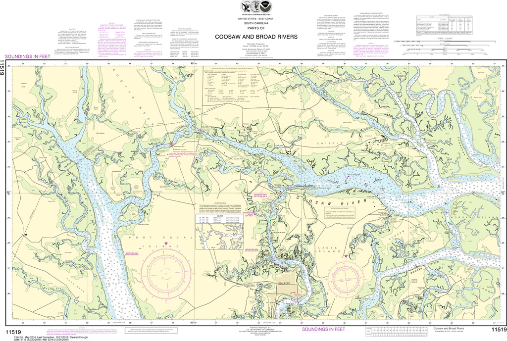 NOAA Chart 11519: Parts of Coosaw and Broad Rivers