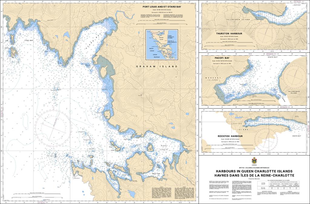 CHS Chart 3811: Harbours in Queen Charlotte Islands/Havres dans Îles de la Reine-Charlotte