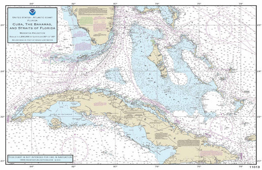 Nautical Placemat: Cuba, Bahamas, and Straits of Fl.