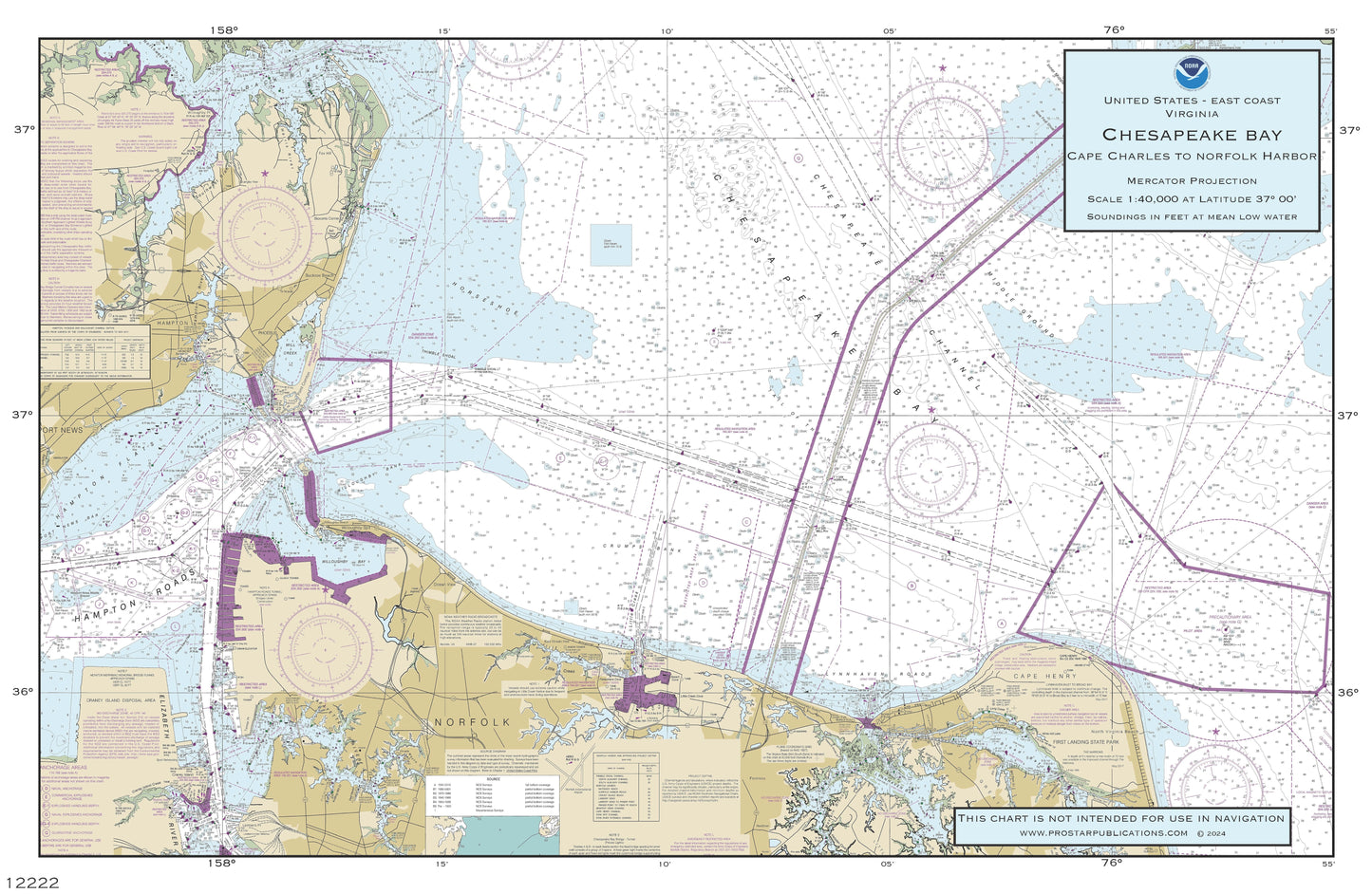 Nautical Placemat: Chesapeake Bay - Cape Charles to Norfolk Harbor