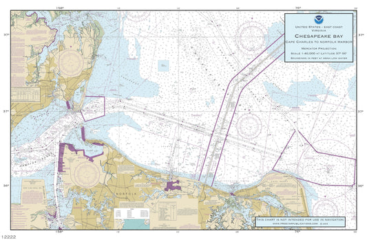 Nautical Placemat: Chesapeake Bay - Cape Charles to Norfolk Harbor