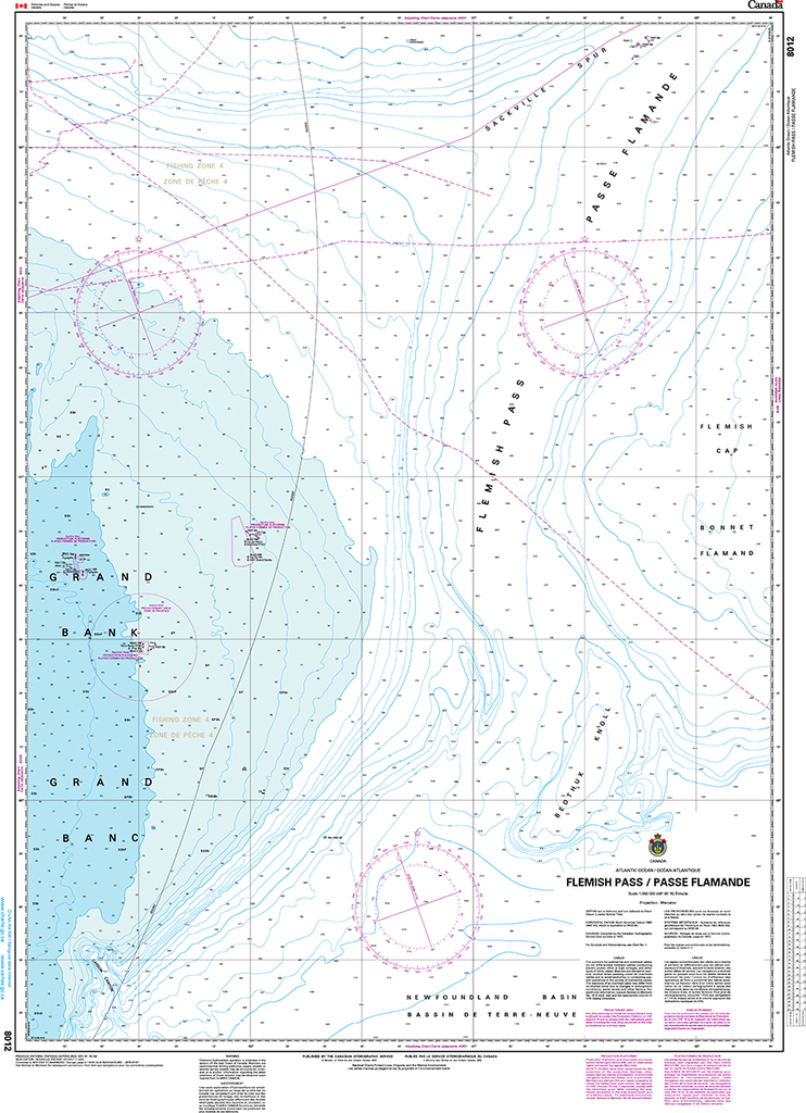 CHS Print-on-Demand Charts Canadian Waters-8012: Flemish Pass / Passe Flamande, CHS POD Chart-CHS8012