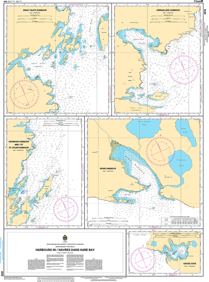 CHS Print-on-Demand Charts Canadian Waters-4516: Harbours in / Havres dans Hare Bay, CHS POD Chart-CHS4516