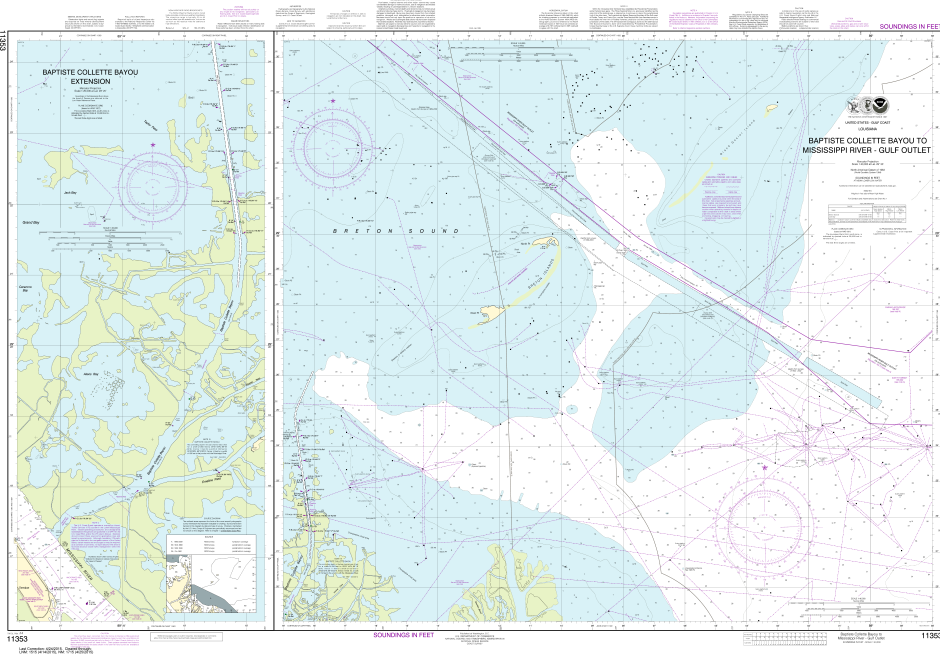 NOAA Print-on-Demand Charts US Waters-Baptiste Collette Bayou to Mississippi River Gulf Outlet;Baptiste Collette Bayou Extension-11353