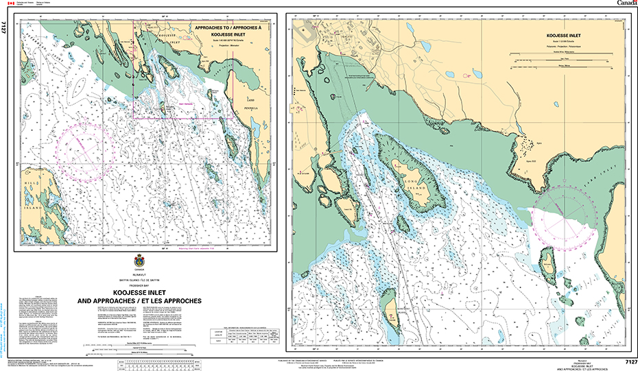 CHS Print-on-Demand Charts Canadian Waters-7127: Koojesse Inlet and Approaches/et les Approches, CHS POD Chart-CHS7127