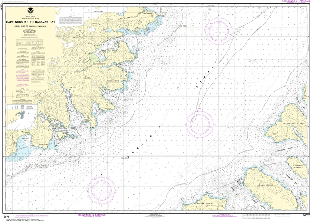 NOAA Chart 16576: Shelikof Strait - Cape Nukshak to Dakavak Bay