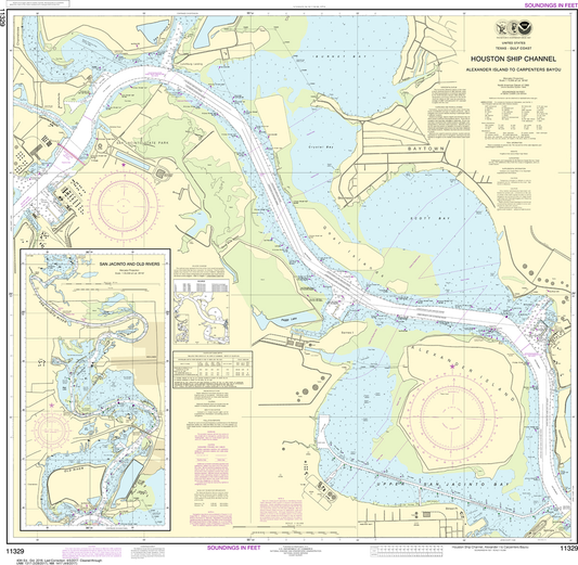 NOAA Chart 11329: Houston Ship Channel Alexander Island to Carpenters Bayou, San Jacinto and Old Rivers