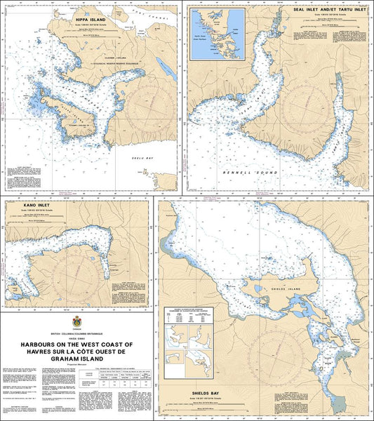 CHS Chart 3860: Harbours on the West Coast of/Havres sur la côte ouest de Graham Island