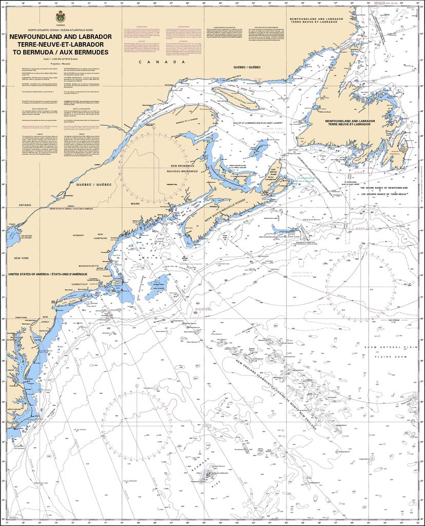 CHS Chart 4006: Newfoundland and Labrador/Terre-Neuve-et-Labrador to Bermuda / aux Bermudes