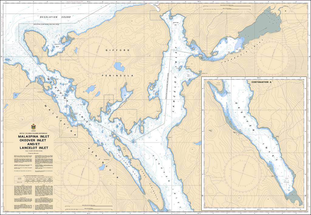 CHS Chart 3559: Malaspina Inlet, Okeover Inlet and/et Lancelot Inlet