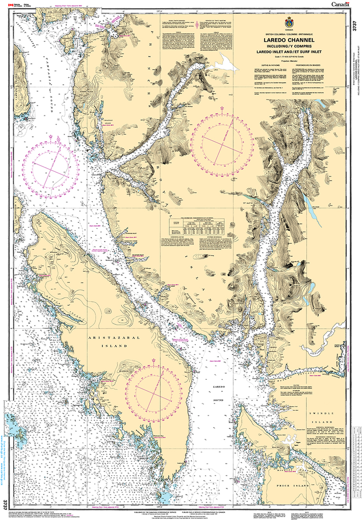 CHS Print-on-Demand Charts Canadian Waters-3737: Laredo Channel including/y compris Laredo Inlet and/et Surf Inlet, CHS POD Chart-CHS3737