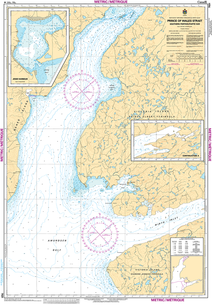 CHS Print-on-Demand Charts Canadian Waters-7521: Prince of Wales Strait, Southern Portion/ Partie Sud, CHS POD Chart-CHS7521