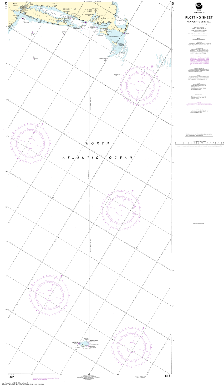 NOAA Print-on-Demand Charts US Waters-Newport, Rhode Island to Bermuda (Plotting Sheet)-5161