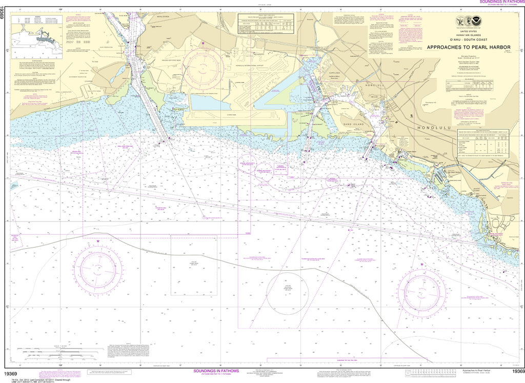 NOAA Chart 19369: Island of O'ahu - South Coast Approaches to Pearl Harbor