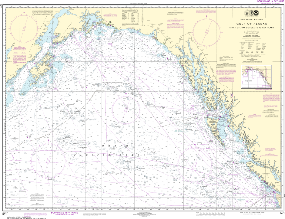 NOAA Print-on-Demand Charts US Waters-Gulf of Alaska Strait of Juan de Fuca to Kodiak Island-531