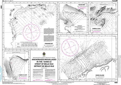 CHS Print-on-Demand Charts Canadian Waters-4668: Anchorages / Mouillages in the / dans le Strait of Belle Isle / DЋtroit de Belle Isle, CHS POD Chart-CHS4668