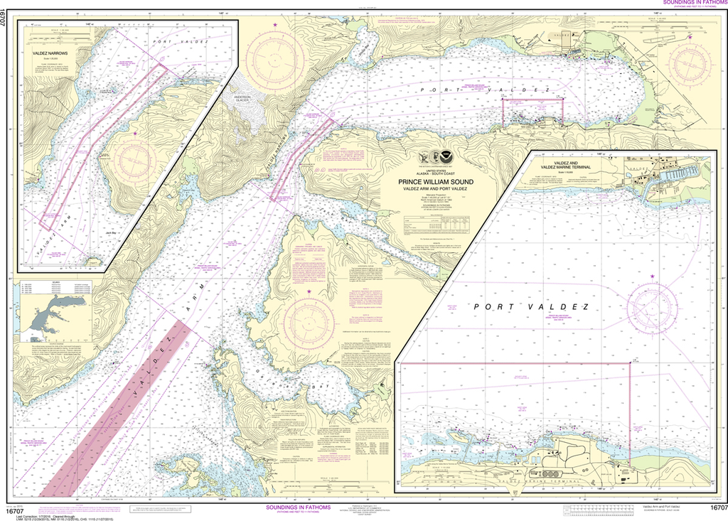 NOAA Chart 16707: Prince William Sound - Valdez Arm and Port Valdez, Valdez Narrows, Valdez and Valdez Marine Terminal