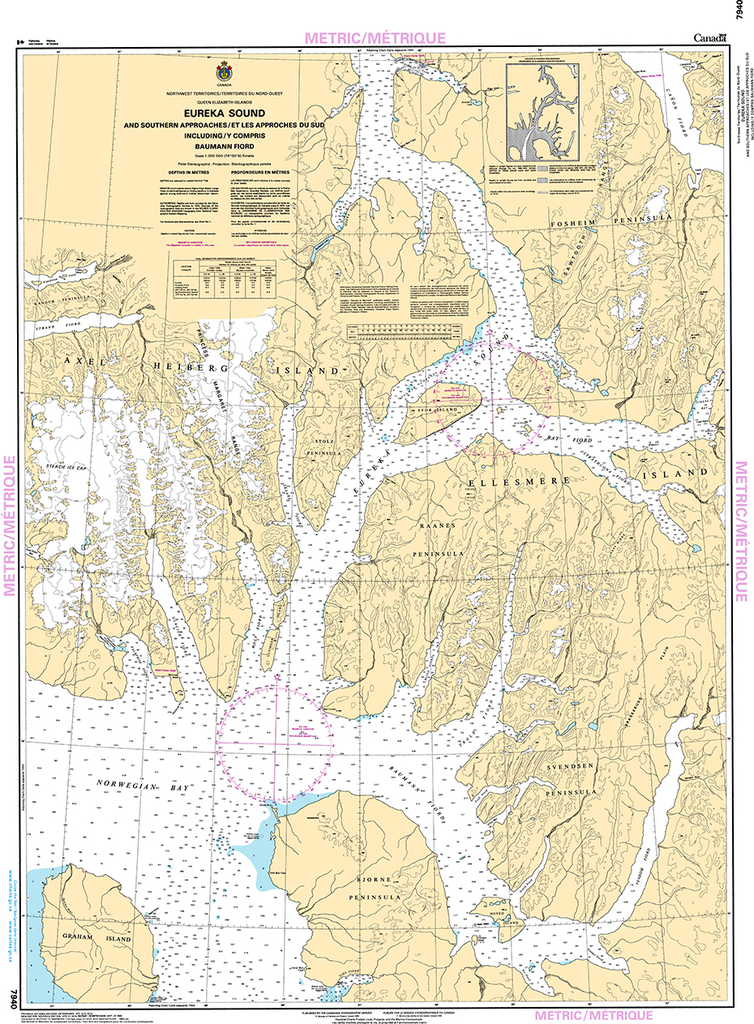 CHS Print-on-Demand Charts Canadian Waters-7940: Eureka South and Southern Approaches/et Les Approches Du Sud Including/y Compris Baumann Fiord, CHS POD Chart-CHS7940