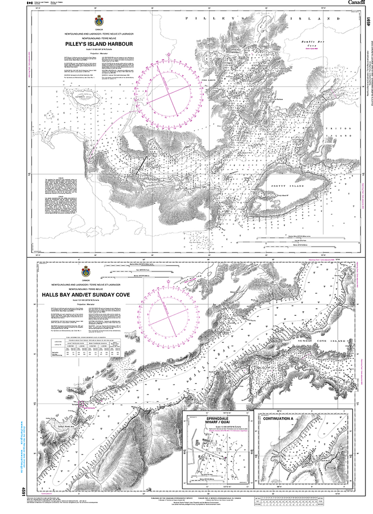 CHS Print-on-Demand Charts Canadian Waters-4591: Pilleys Island Harbour-Halls Bay and/et Sunday Cove, CHS POD Chart-CHS4591