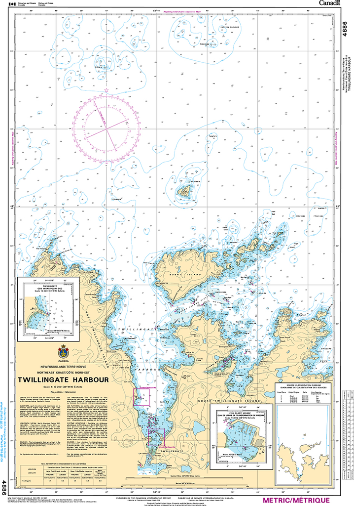 CHS Print-on-Demand Charts Canadian Waters-4886: Twillingate Harbours, CHS POD Chart-CHS4886
