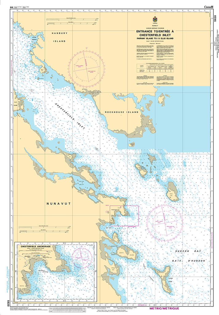 CHS Print-on-Demand Charts Canadian Waters-5620: Entrance to/EntrЋe € Chesterfield Inlet (Fairway Island to/€ Ellis Island), CHS POD Chart-CHS5620