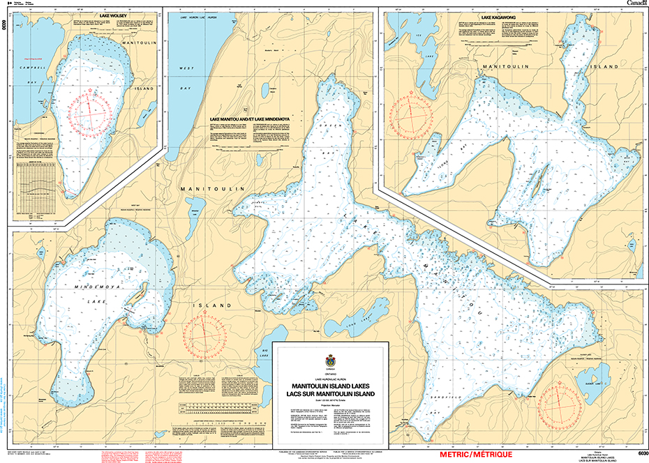 CHS Print-on-Demand Charts Canadian Waters-6030: Manitoulin Island Lakes / Lacs sur Manitoulin Island, CHS POD Chart-CHS6030