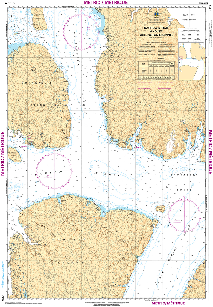 CHS Print-on-Demand Charts Canadian Waters-7569: Barrow Strait and/et Wellington Channel, CHS POD Chart-CHS7569