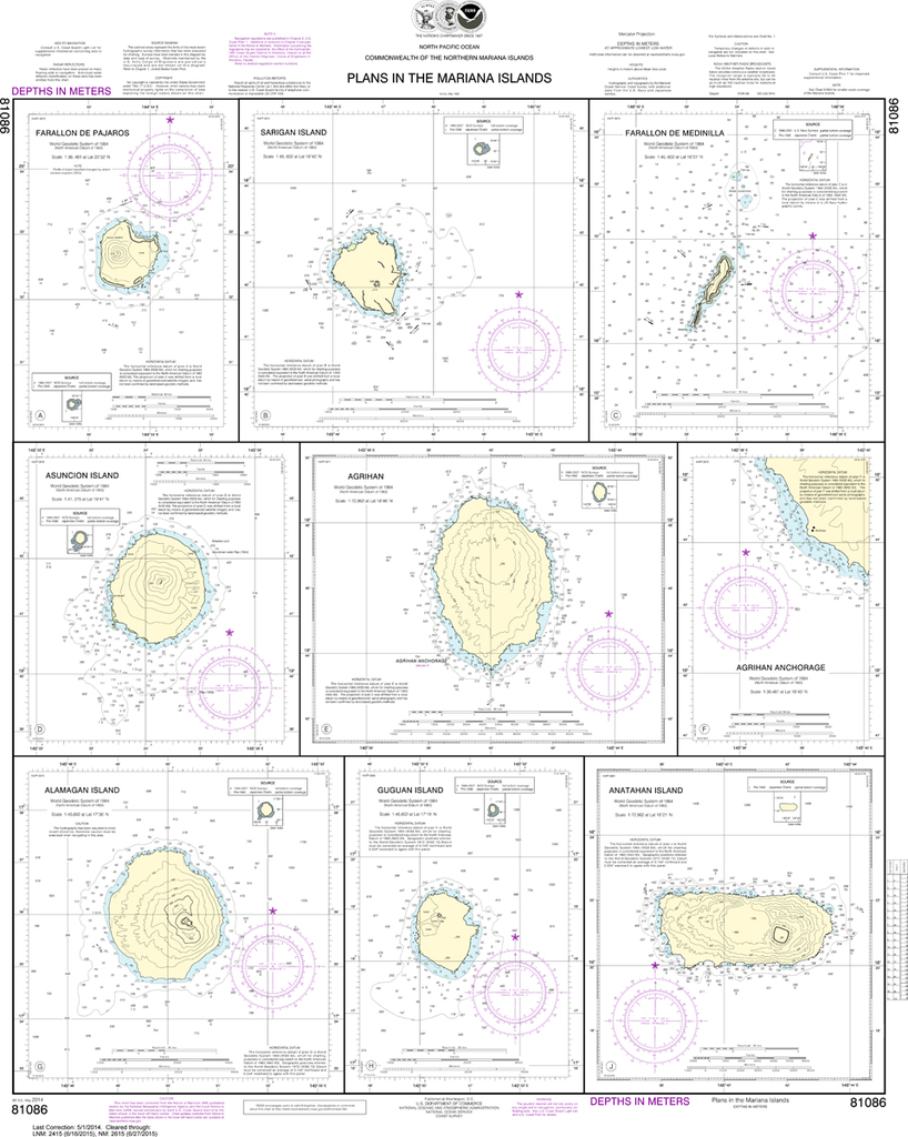 NOAA Chart 81086: Plans in the Mariana Islands - Faraloon de Pajaros, Sarigan Island, Farallon de Medinilla, Ascuncion Island, Agrihan, Agrihan Anchorge, Alamagan Island, Guguan, Anatahan