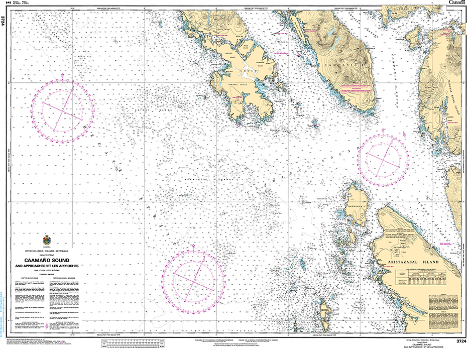 CHS Print-on-Demand Charts Canadian Waters-3724: Caama–o Sound and Approaches/et les approches, CHS POD Chart-CHS3724