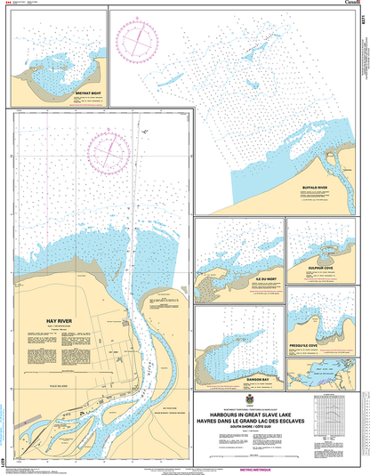 CHS Print-on-Demand Charts Canadian Waters-6371: Harbours in Great Slave Lake / Havres dans le Grand Lacs des Esclaves - South Shore / C™te sud, CHS POD Chart-CHS6371