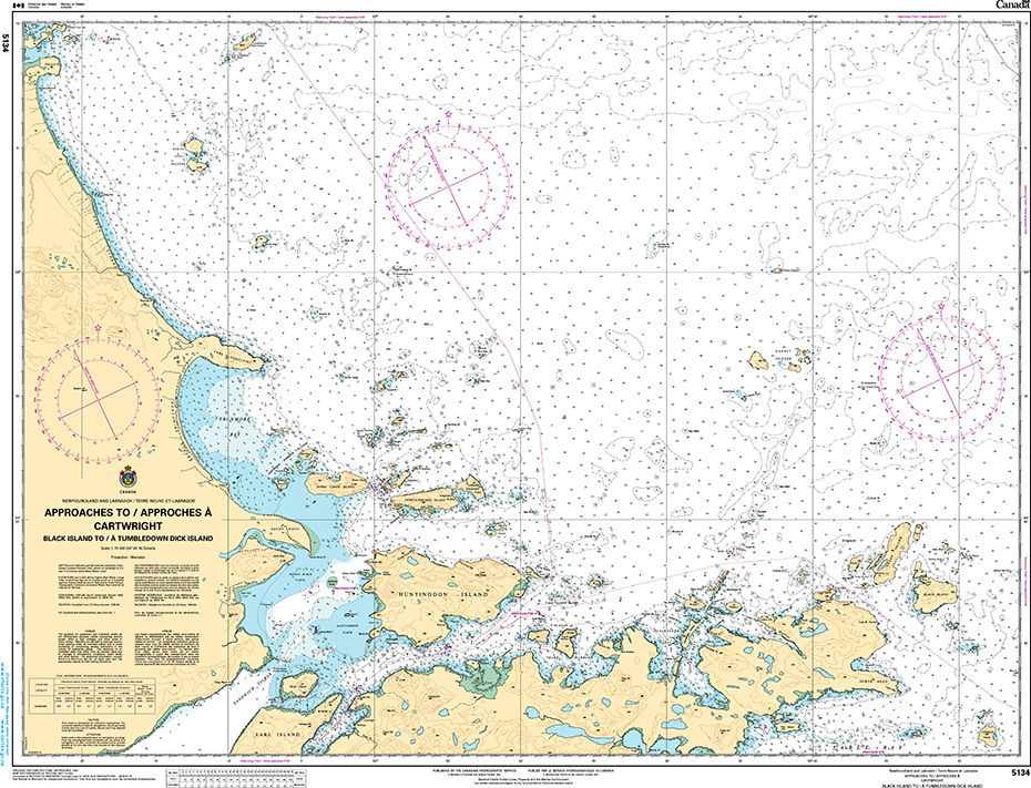 CHS Print-on-Demand Charts Canadian Waters-5134: Approaches to / Approches Ë Cartwright: Black Island to / ˆ Tumbledown Dick Island, CHS POD Chart-CHS5134