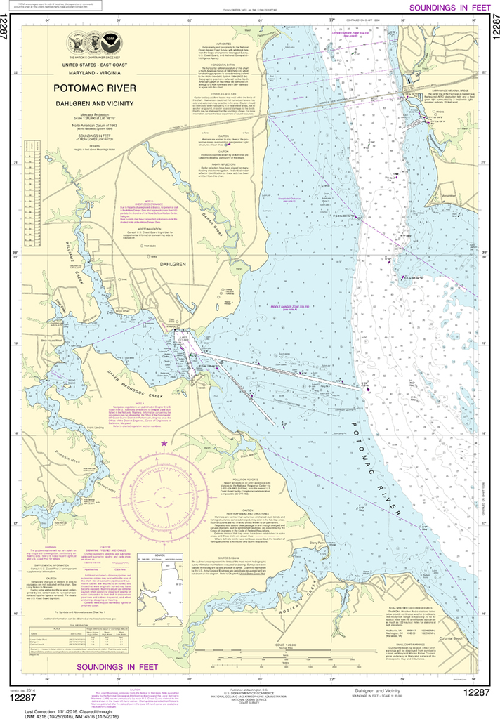 NOAA Chart 12287: Potomac River - Dahlgren and Vicinity