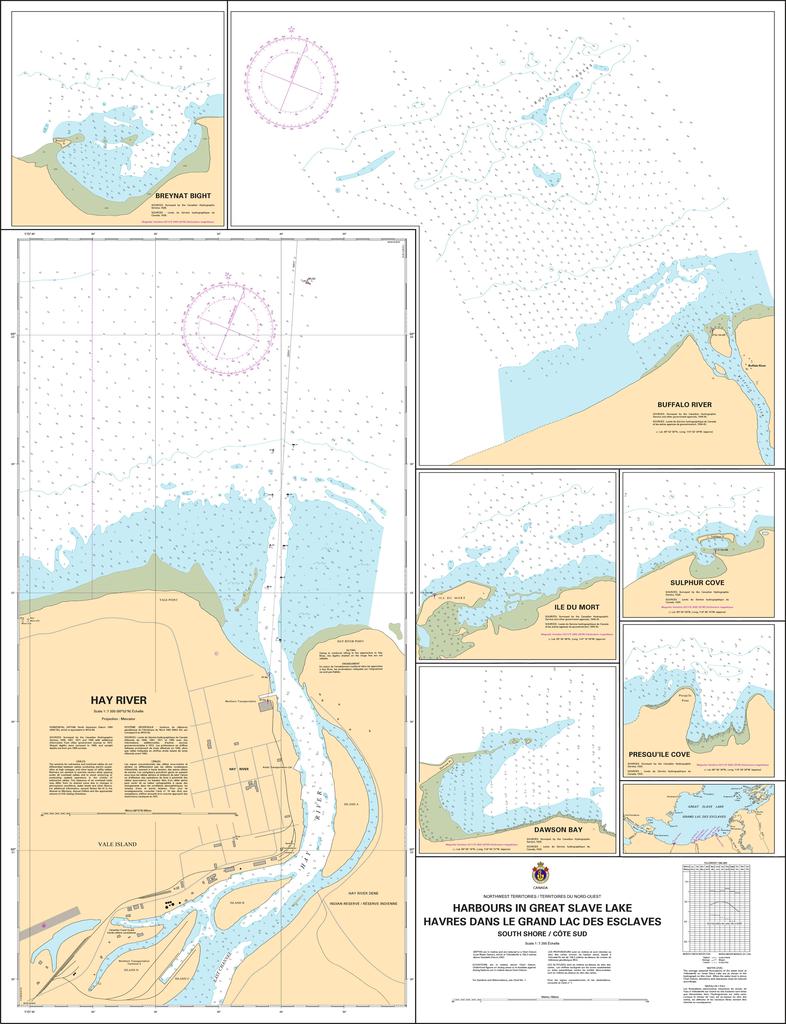 CHS Chart 6371: Harbours in Great Slave Lake / Havres dans le Grand Lacs des Esclaves - South Shore / Côte sud