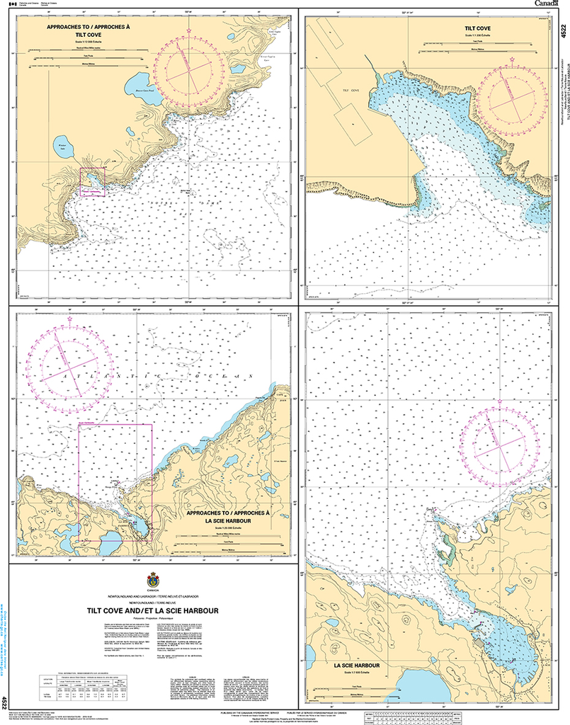 CHS Print-on-Demand Charts Canadian Waters-4522: Tilt Cove and / et La Scie Harbour, CHS POD Chart-CHS4522