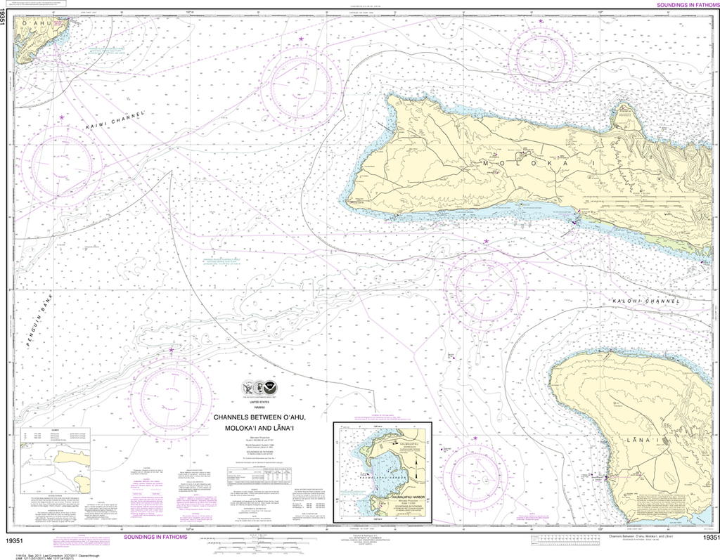 NOAA Chart 19351: Channels between O'ahu, Moloka'i and Lana'i, Kaumalapa'u Harbor