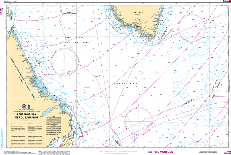 CHS Print-on-Demand Charts Canadian Waters-5001: Labrador Sea / Mer du Labrador, CHS POD Chart-CHS5001