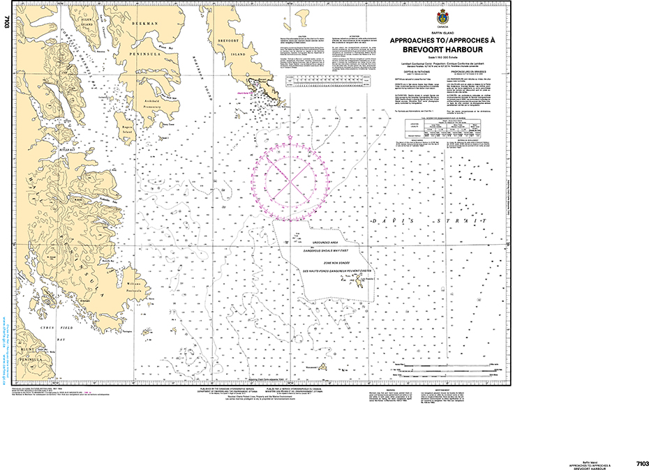 CHS Print-on-Demand Charts Canadian Waters-7103: Approaches to/Approches € Brevoort Harbour, CHS POD Chart-CHS7103