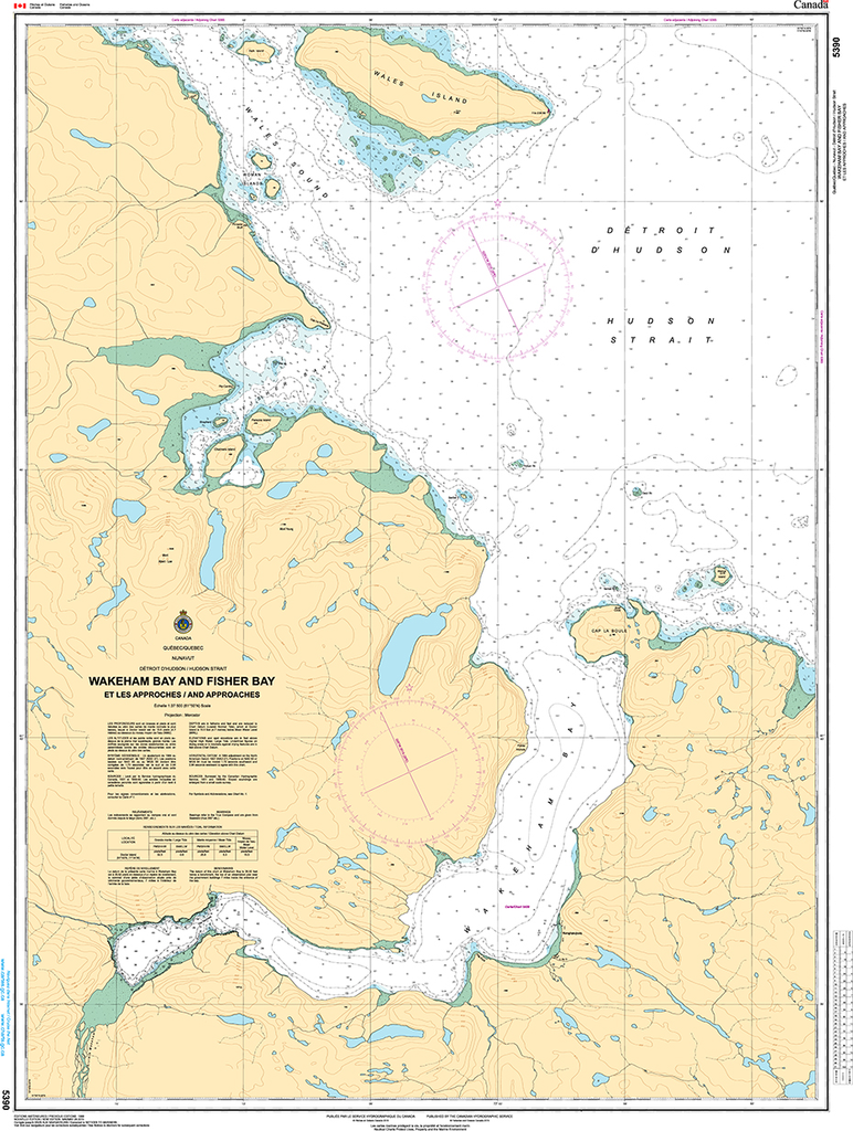CHS Print-on-Demand Charts Canadian Waters-5390: Wakeham Bay and Fisher Bay et les Approches/and Approaches, CHS POD Chart-CHS5390